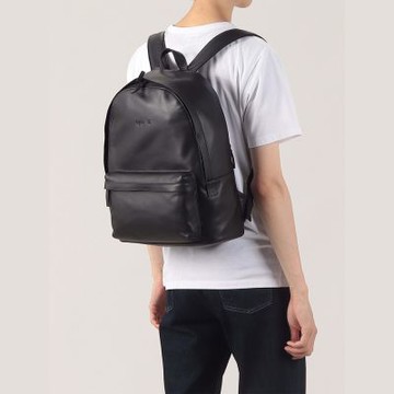 agnes b.Voyage 刺繡logo 皮革 後背包 黑色