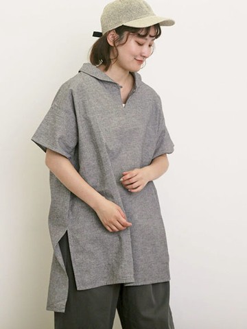 多種圖案下襬開岔船領長版襯衫(0F000905410) - Samansa Mos2