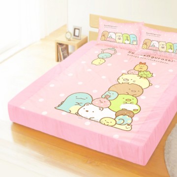 享夢城堡 雙人加大床包枕套5x6.2三件組-角落小夥伴 夾夾樂-粉橘.藍綠