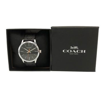 COACH 經典C LOGO中性男款石英手錶禮盒(黑灰)