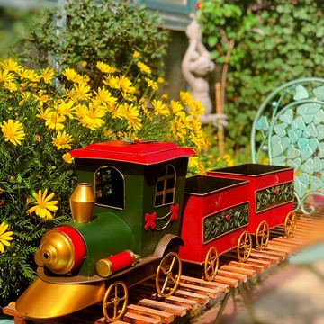 花園雜貨庭院裝飾小火車花盆鐵藝防銹戶外陽臺植物盆栽架創意個性