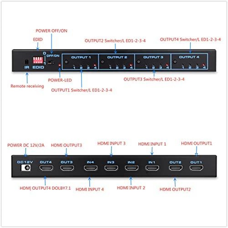 4K @ 60Hz HDMIマトリックススイッチ4x4、EDID、4 in 4出力HDMI