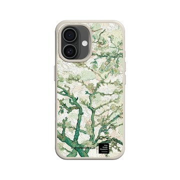 iPhone 16 SolidX 貝殼灰 - Van Gogh Museum - 盛開的杏花與粉彩背景