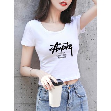 白色短款上衣女修身高腰設計感打底2024夏季新款露臍短袖T恤顯瘦
