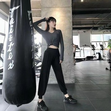 台灣出貨 健身运动裤 宽松束脚跑步健身裤 黑色高腰休闲褲 瑜伽褲 广场舞蹈裤 戶外外穿運動褲