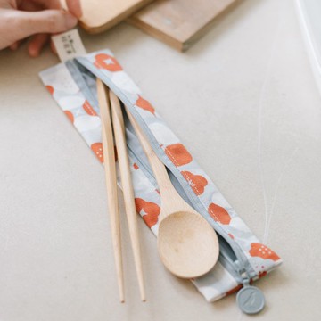 拉鏈餐具袋(含餐具)/玻璃海棠12號/春梅紅/經典新色III