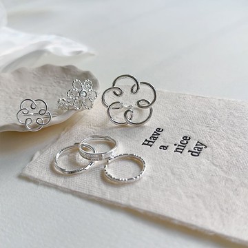 現貨實拍✿甜酷系 花朵戒指 珍珠戒指簡約細戒 個性戒指【901109】可調開口戒指 雙層戒指 銀飾戒指
