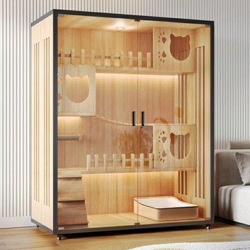 【店長推薦】貓別墅貓籠子家用室內貓窩貓屋超大自由空間貓咪房子實木貓舍貓柜