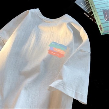【台灣出貨】100%純棉 正韓 印花上衣 大尺碼衣服  五分袖T恤 男生短袖上衣 簡約款 流行服飾 男裝 黑色上衣 日系