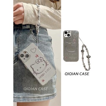 啟乾 鏡面星星凱蒂貓腕帶iPhone17手機殼適用蘋果15/14promax手提13/12鏈條掛繩11少女心哈嘍HelloKitty新款