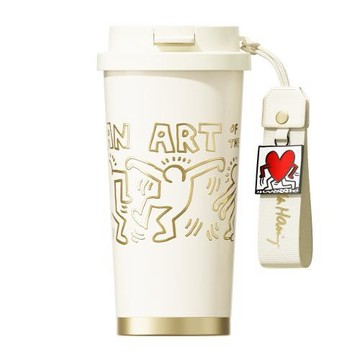 GERM格米 凱斯哈林聯名款閃耀咖啡杯500ml(隨行杯/吸管杯/保溫杯/保冰杯) 白色