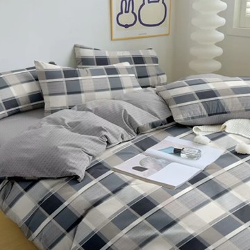 A-ONE 台灣製雪紡棉 被套床包組  極致灰格  床包 105 x186cm + 枕套75 x 45cm + 被套180 x 210cm  床包 + 枕套 + 被套