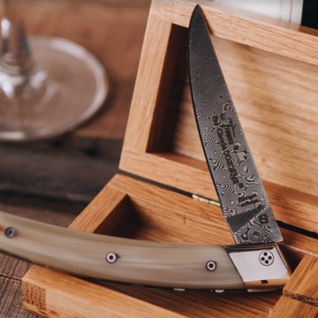 Claude Dozorme - Thiers 頂級手工大馬士革鋼折刀 白牛角柄