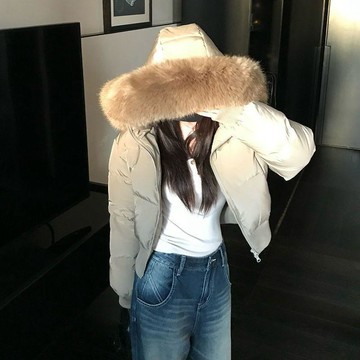 女士棉服 加厚保暖外套 連帽大毛領羽絨棉服女26年冬季新款加厚短款百搭棉衣小個子外套1009