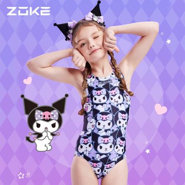 洲克兒童泳衣女童三麗鷗連體專業游泳訓練女孩大童庫洛米競速泳裝