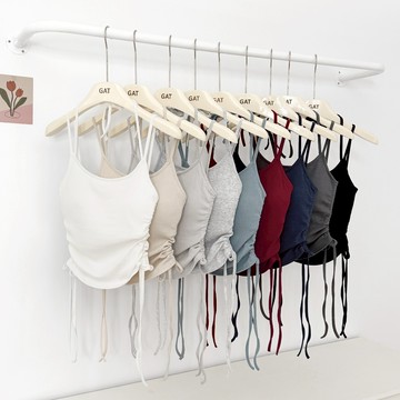 【Fee隔日到貨9色新品】正韓細肩帶綁帶側抓皺胸墊小可愛 BAR TOP🔥背心 內搭背心 無痕內衣 美背背心 GAT