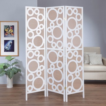 《C&B》水玉新設計風格三面屏風-實木+原麻布/台灣生產