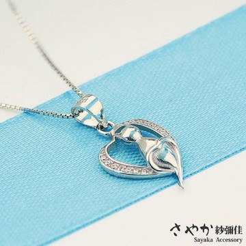 【Sayaka紗彌佳】925純銀愛心造型喵星人鑲鑽項鍊