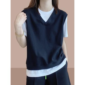 爆款假兩件短袖t恤女士2025夏新款遮肚子顯瘦設計感小眾上衣體恤