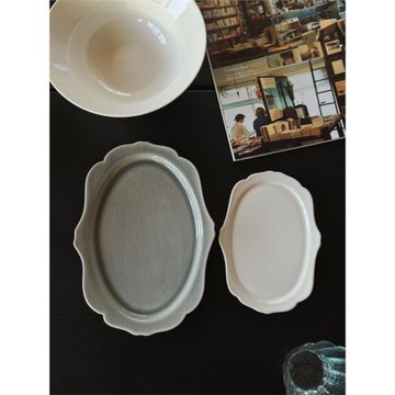 收集時光 camus say云邊橢圓盤系列 經典灰白 陶瓷甜品早餐盤菜盤