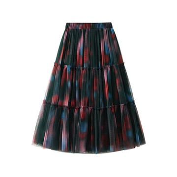 [米蘭精品] 半身裙長裙-紮染網紗蛋糕裙高腰顯瘦女裙子3色74jc37