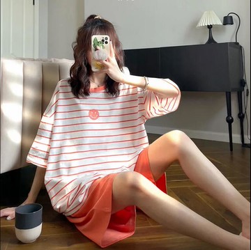 特大碼睡衣女夏天短袖甜美套裝寬松可外穿家居服學生情侶裝【繁星小鎮】P