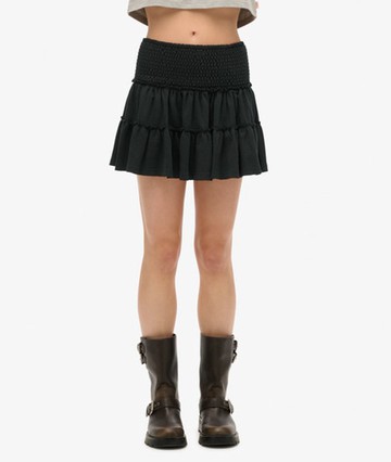 Superdry Women's Women's Tiered Jersey Mini Skirt Black - Size: 16 Size: 12