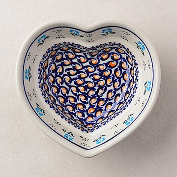 波蘭陶 青藍小花系列 愛心造型烤盤 波蘭手工製