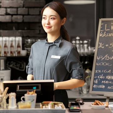奶茶火鍋店西餐飲服務員工作服長袖女吧前臺收銀襯衣咖啡廳春夏裝