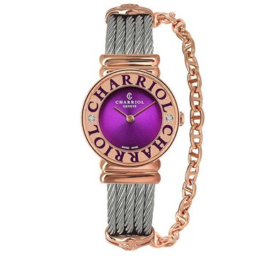 CHARRIOL St Tropez經典紫面真鑽女腕錶 (028PCD4.540.566)x玫瑰金x24.5mm