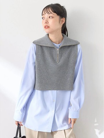 【SET ITEM】短版拉鍊針織背心+無領長袖襯衫(1K43L0G0200) - earth music&ecology