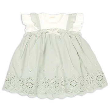 akachan honpo - 短袖洋裝-蕾絲拼接-綠色