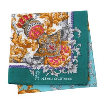 Roberta di Camerino 華麗紋章復古字母LOGO圖騰手帕(白底/綠邊/45CM)