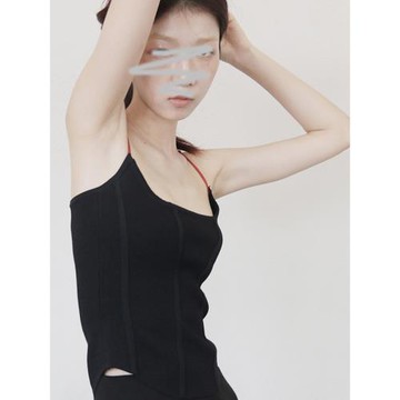 春夏方領法式針織吊帶背心硬挺修身上衣女黑色束胸版型內搭外穿潮