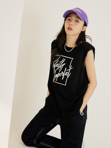 棉質印花輕薄墊肩開衩長版上衣