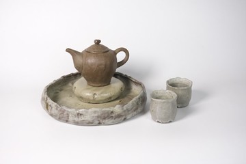 野斑- 手刷釉壺承、茶杯組。不含茶壺