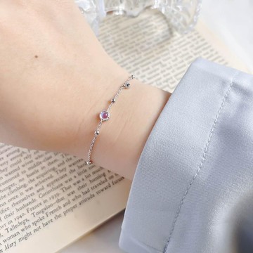 月光石mix倫敦藍托帕石925純銀蛋糕雙寶石珠珠手鍊