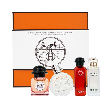 【Hermes 愛馬仕】女性香水禮盒組(7.5mlX4)[尼羅河花園/Twilly絲巾/橘彩星光/交換禮物]