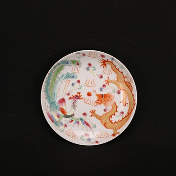 清同治落款描金粉彩雙龍戲珠紋壺承瓷盤碟子手工藝仿古瓷器