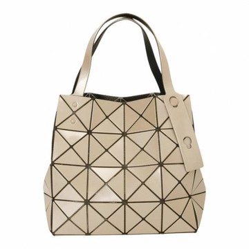 ISSEY MIYAKE 三宅一生-BAOBAO 皮質幾何方格4x5直式小手提包(卡其米)亮面/大