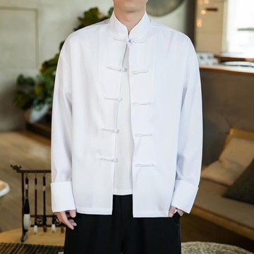 冰絲唐裝男中國風秋季長袖襯衫青年潮牌中式盤扣寬松大碼薄款外套