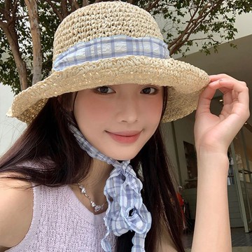 【巴黎精品】現貨+預購 渡假草帽高級法式遮陽帽名媛防曬帽禮帽草編帽子-格子綁帶鏤空草編女帽子4色a1kl20