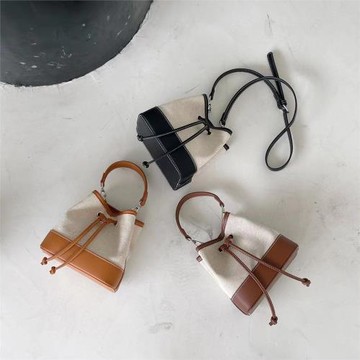 U家女包2024新款潮手提單肩包高級質感帆布抽帶包小眾設計斜挎包