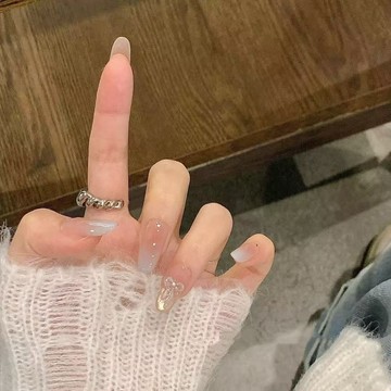 春夏清爽冰透奶藍手工穿戴美甲顯白高級感甲可愛甜酷指甲