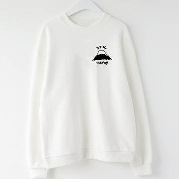 左胸Mt Fuji 3776 男女 大學T 刷毛 中性版 白色 富士山秋冬禮物