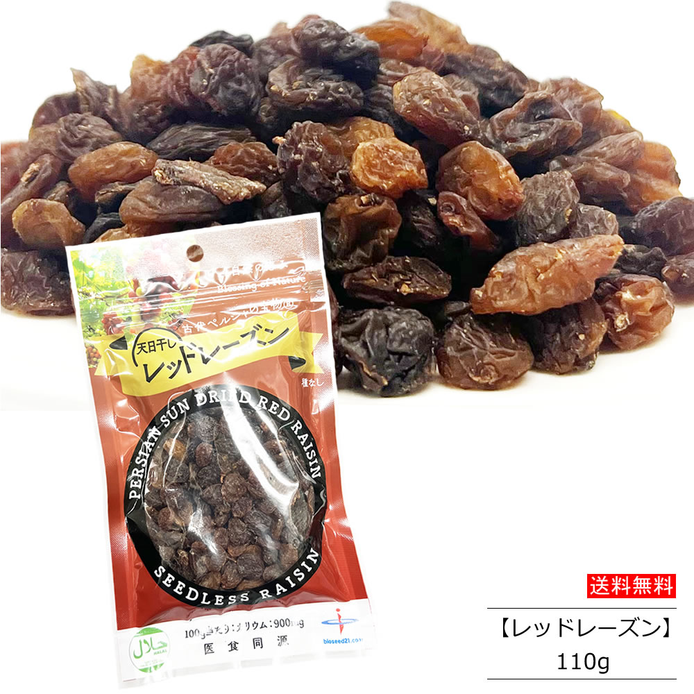 レッドレーズン 110g ペルシャ産 バイオシード HALAL(ハラール)認証  天日干し ドライフルーツ ぶどう 種なし おやつ 鉄分 無添加