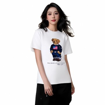 Polo Ralph Lauren RL 熱銷印刷熊款圖案短袖T恤(青年款)-白色