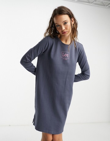 Lee Jeans logo jumper dress in charcoal grey