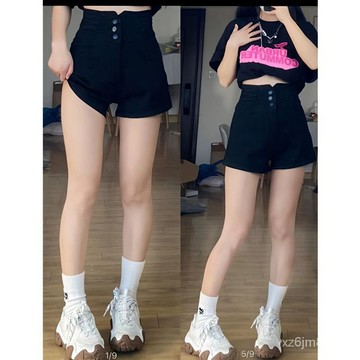 【🍇精選】🔥XS~4XL 胖妹妹mm 歐美辣妹風 大碼高腰牛仔短褲女 彈力設計感 黑色a字熱褲 高腰 休閒 韓版