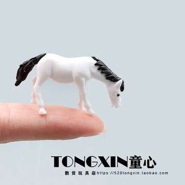 仿真動物迷你版小白馬/棕馬靜態動物微縮模型微景觀擺件